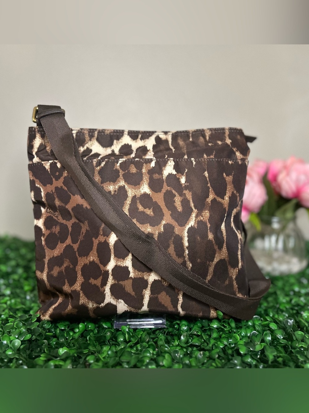 Coach F77429 Leopard Print Nylon Swingpack Crossbody Bag Brown Tan Animal Print - Picture 3 of 12